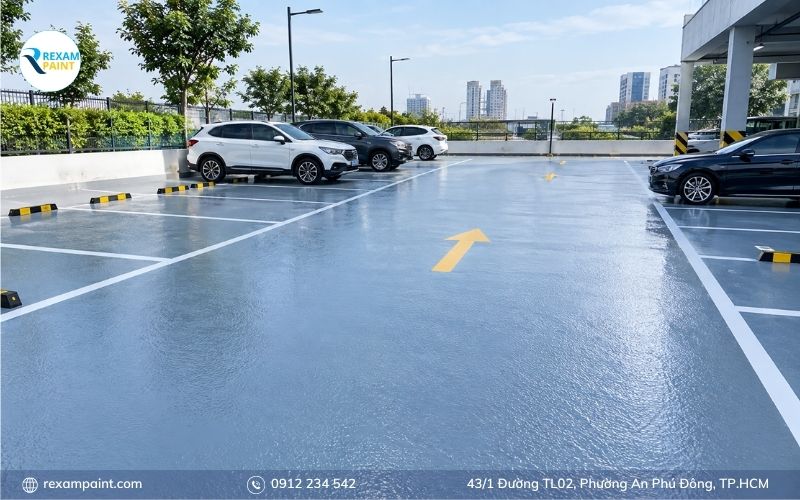 Bãi đỗ xe ngoài trời sơn epoxy chống trượt và chịu tải trọng xe