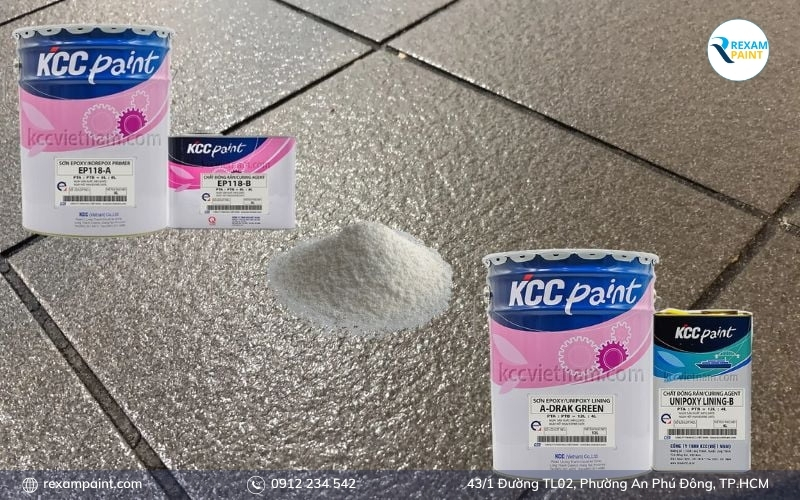 bề mặt sơn epoxy nhám với lớp cốt liệu cát thạch anh