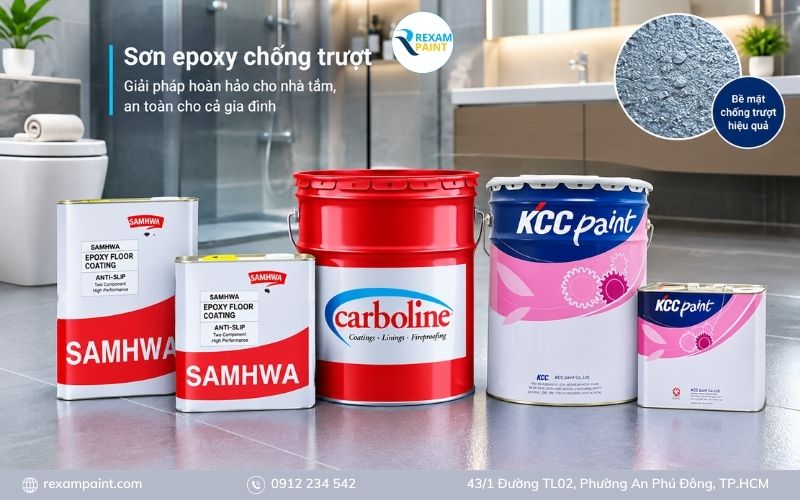 Các thùng sơn epoxy chống trơn trượt cho nhà tắm với nhiều dòng sản phẩm khác nhau