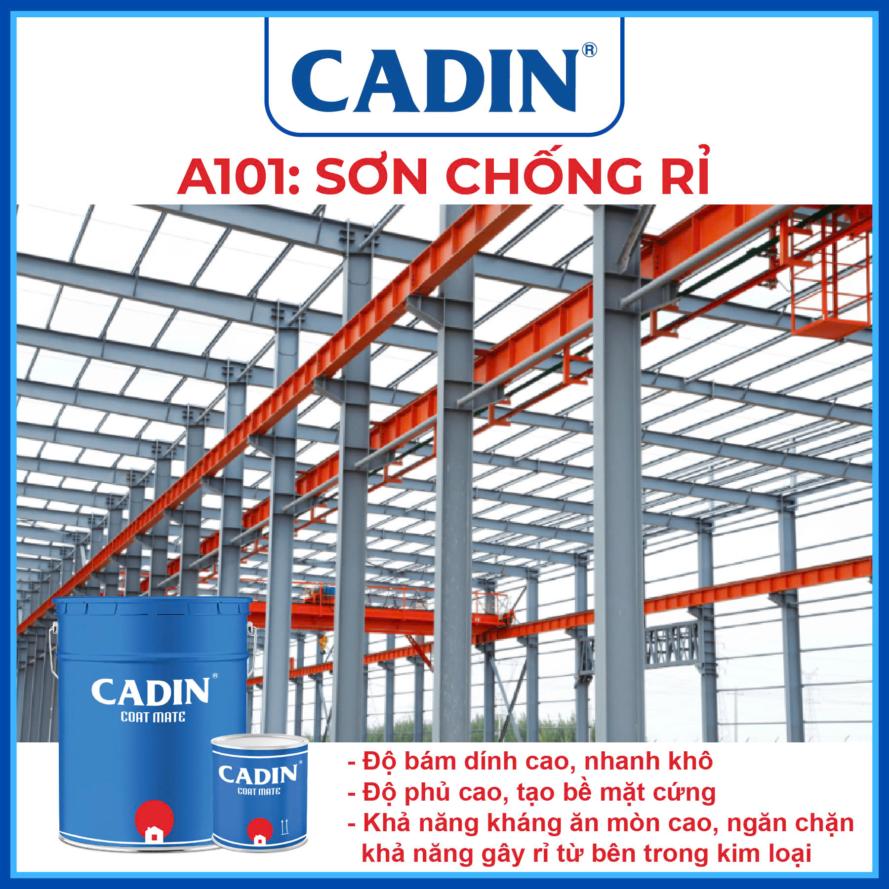 Kết cấu sắt thép được phủ lớp sơn epoxy Cadin chống rỉ màu xám kẽm