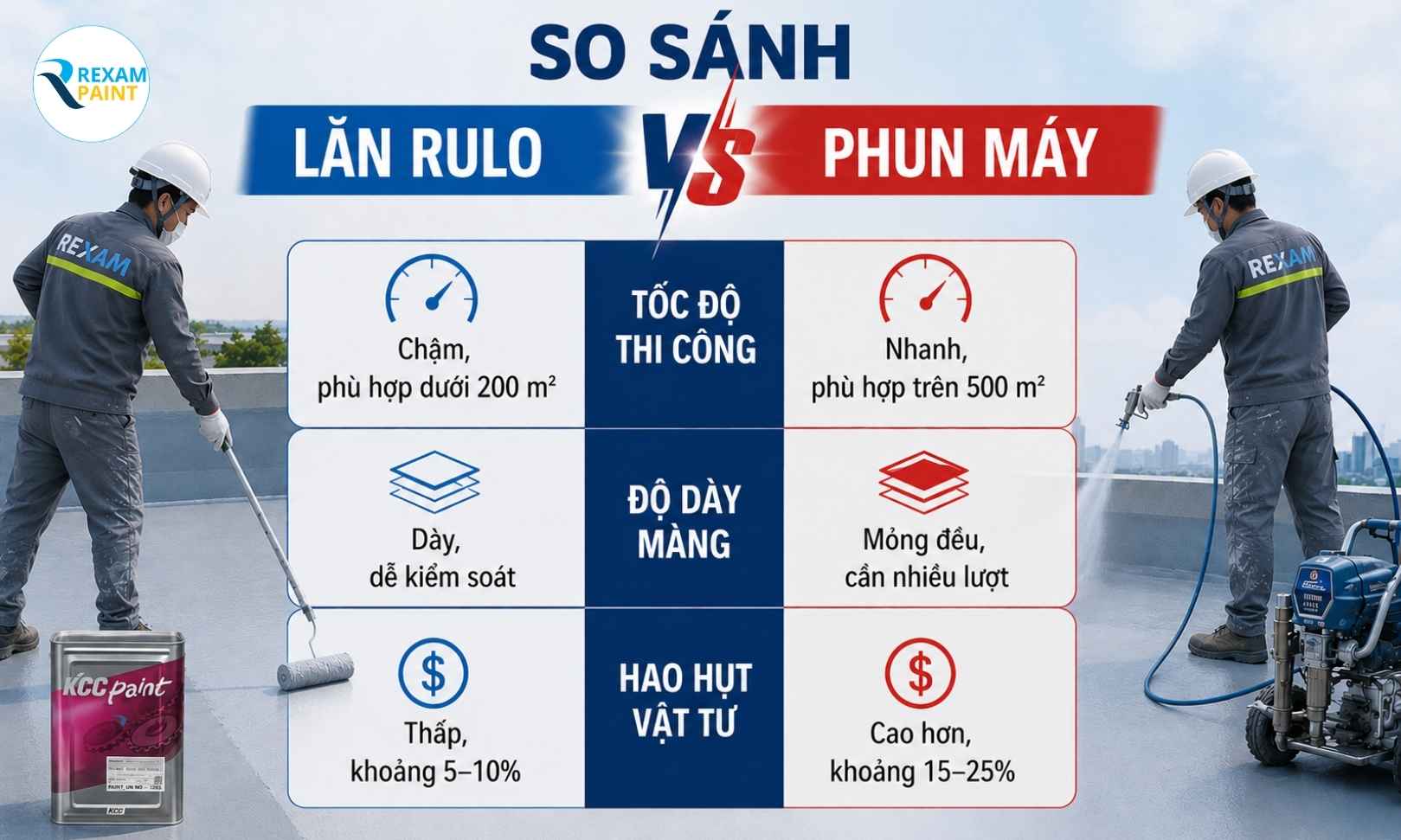 So sánh kỹ thuật lăn rulo và phun máy khi thi công sơn chống thấm