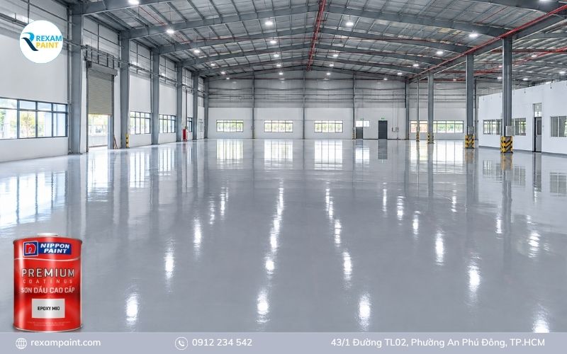 Sàn nhà xưởng phủ sơn epoxy Nippon màu xám bóng