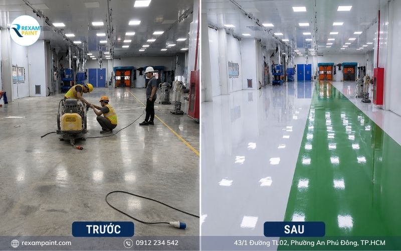 So sánh bề mặt sàn bê tông đánh bóng cơ học và sàn phủ epoxy bóng