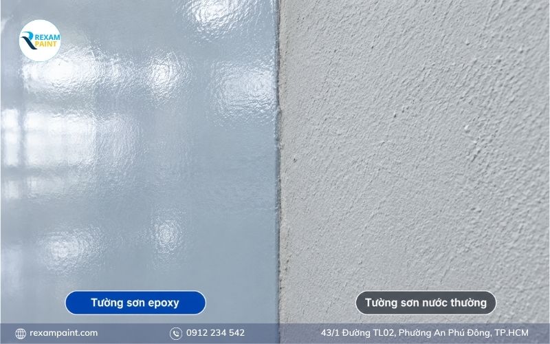 So sánh cận cảnh bề mặt tường sơn epoxy và tường sơn nước thường