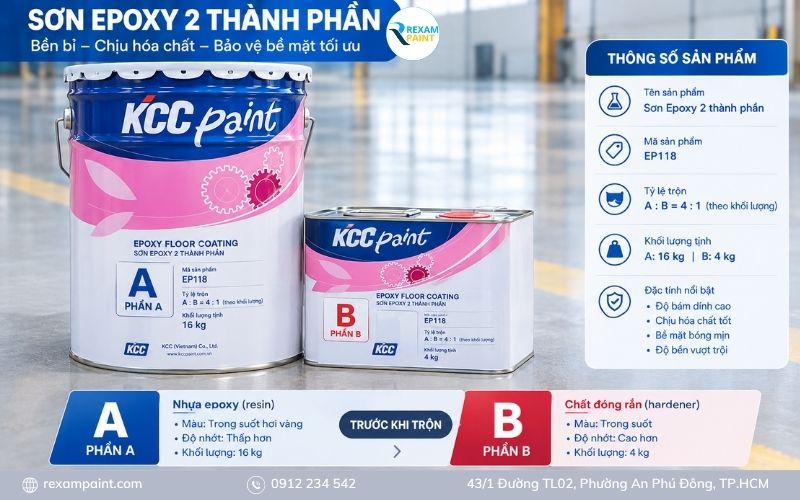 So sánh hai thùng phần A và phần B của epoxy hai thành phần trước khi trộn