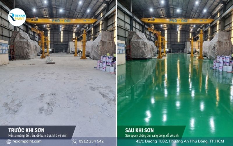 Bề mặt nền kho nhỏ sau khi phủ sơn epoxy sáng bóng và sạch sẽ