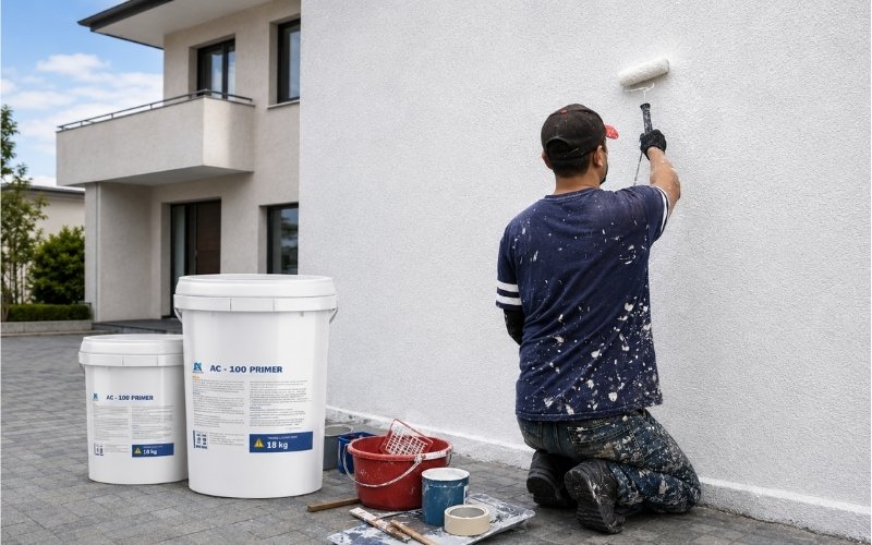 Tường ngoài nhà phủ sơn chống thấm màu trắng sáng chống mưa nắng