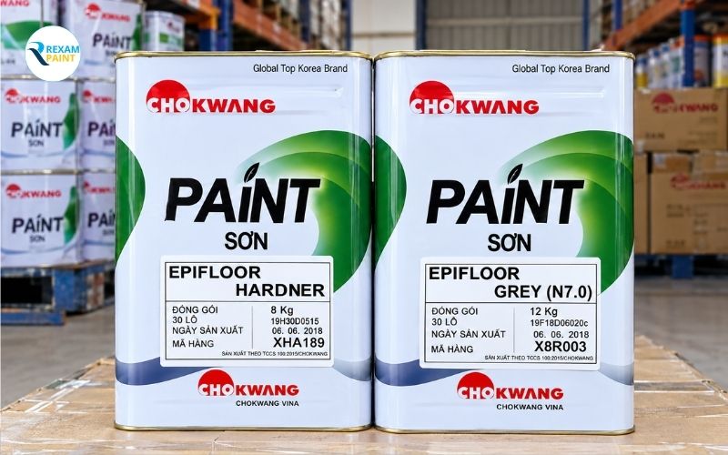 Thùng sơn epoxy Chokwang hai thành phần đặt tại kho đại lý